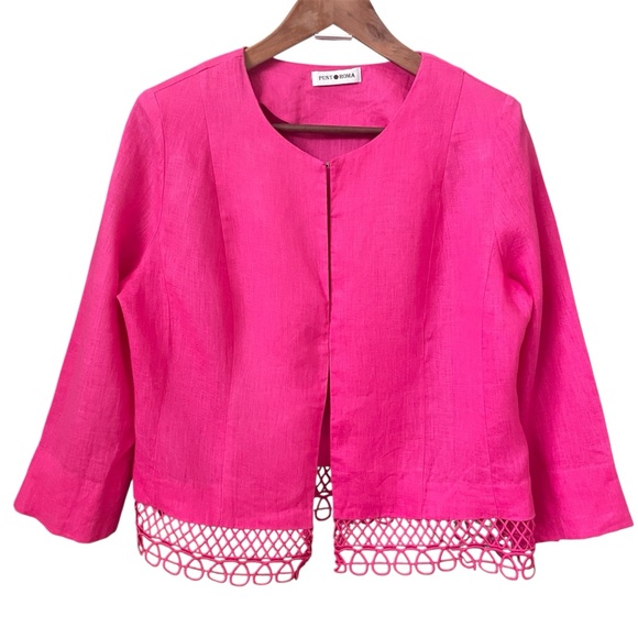 Punt Roma 100% Linen Blazer Jacket Sz 10 Pink 3/4 Sleeve Office Summer Feminine - Picture 2 of 12